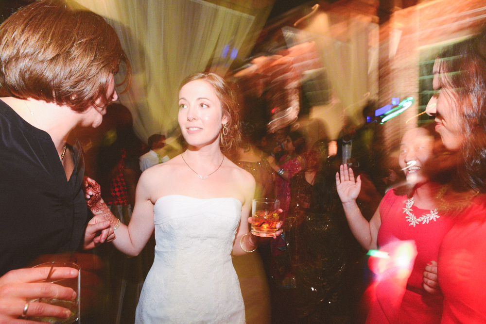 A bride during her reception at the Foundry at Puritan Mill